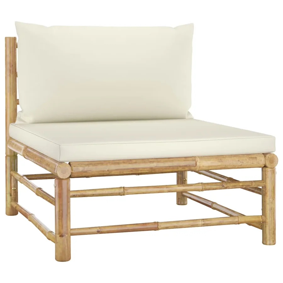 Salon de jardin 12 pcs avec coussins blanc crème bambou - 5