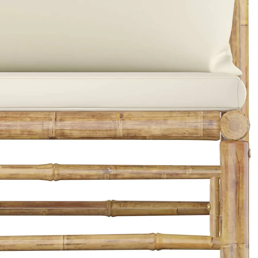 Salon de jardin 12 pcs avec coussins blanc crème bambou - 6