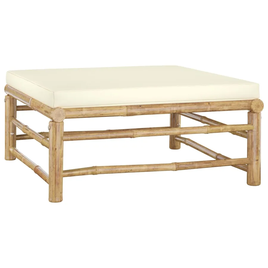 Salon de jardin 12 pcs avec coussins blanc crème bambou - 7