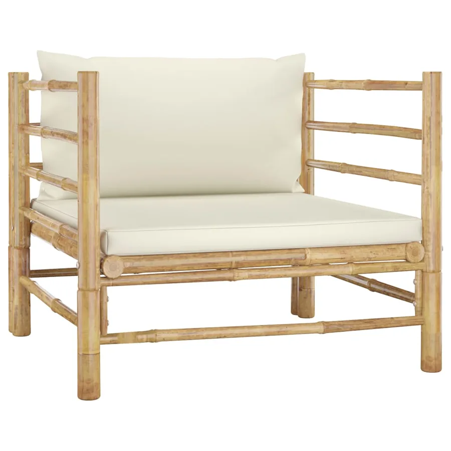 Salon de jardin 12 pcs avec coussins blanc crème bambou - 9