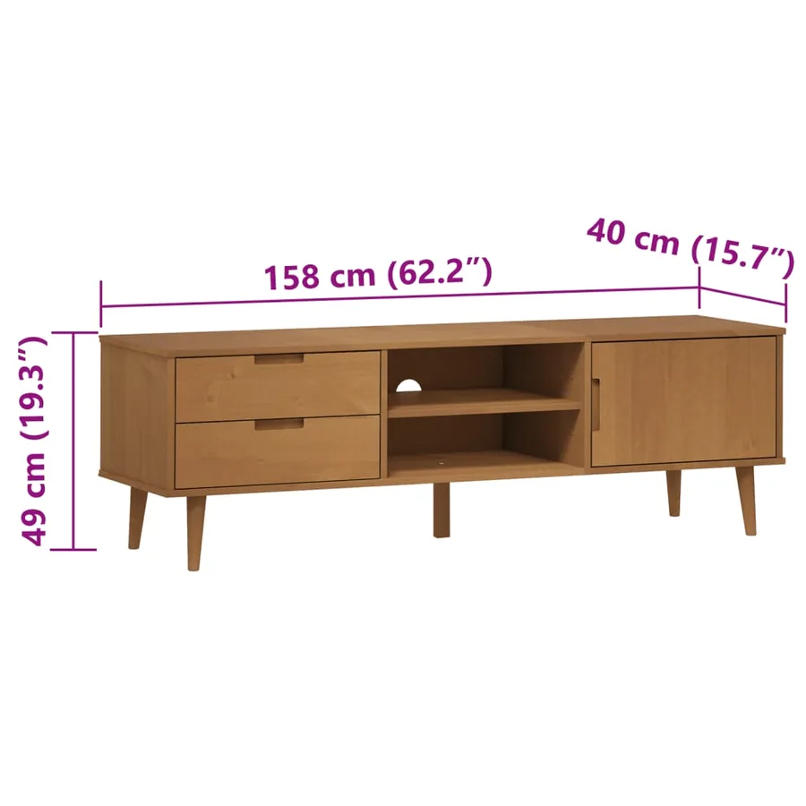 Meuble TV MOLDE Marron 158x40x49 cm Bois de pin massif - 8