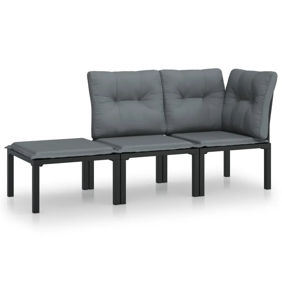 Salon de jardin 3 pcs noir et gris résine tressée - 2