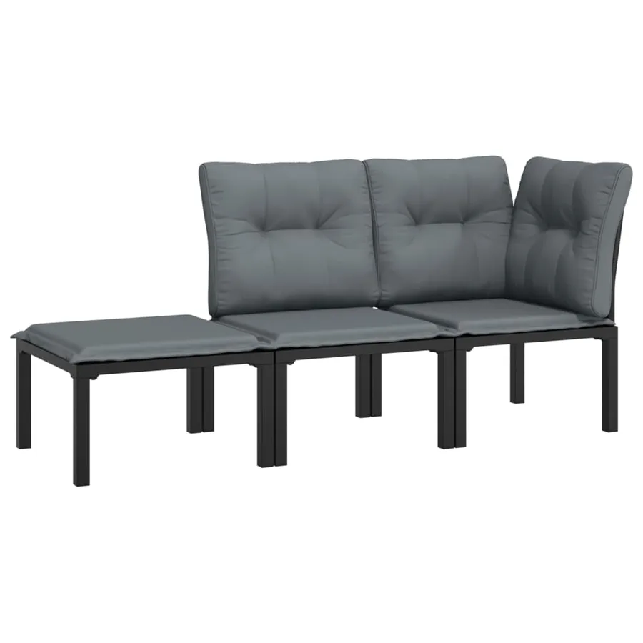 Salon de jardin 3 pcs noir et gris résine tressée - 3