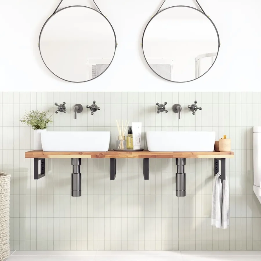 Dessus de meuble de salle de bain non traité bois d'acacia - 2