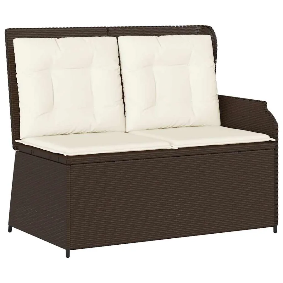 Banc inclinable de jardin avec coussins marron résine tressée - 2