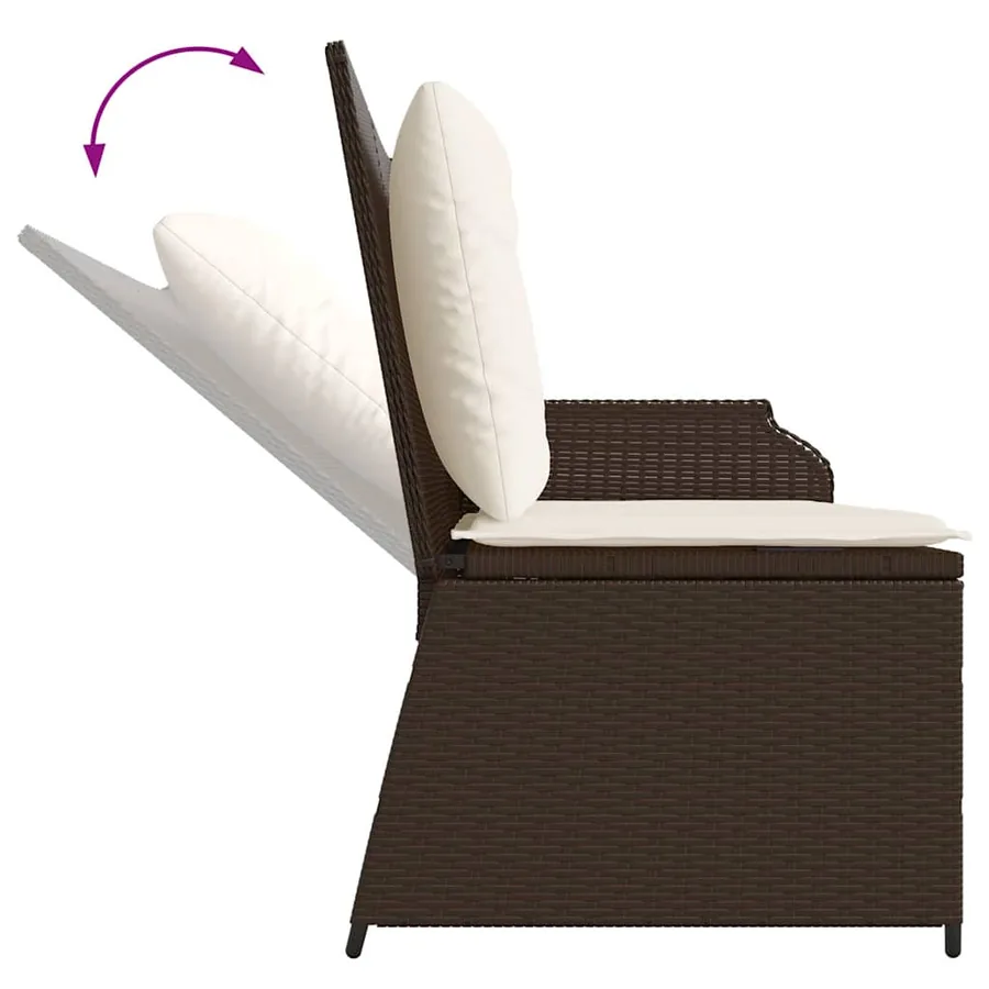 Banc inclinable de jardin avec coussins marron résine tressée - 7