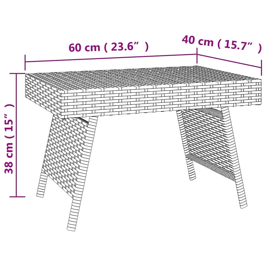 Table d'appoint pliable noir 60x40x38 cm résine tressée - 7
