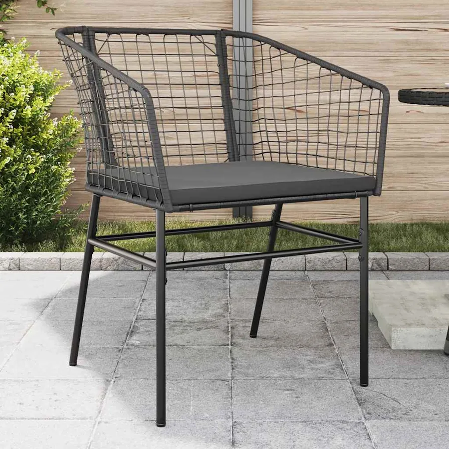 Chaises de jardin lot de 2 avec coussins noir résine tressée