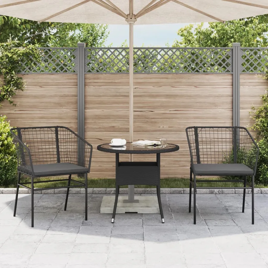 Chaises de jardin lot de 2 avec coussins noir résine tressée - 3
