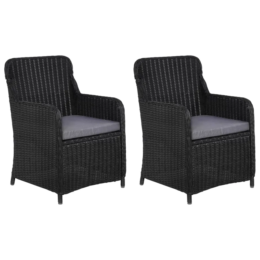 Set of 2 outdoor chairs with cushions Poly rattan Black