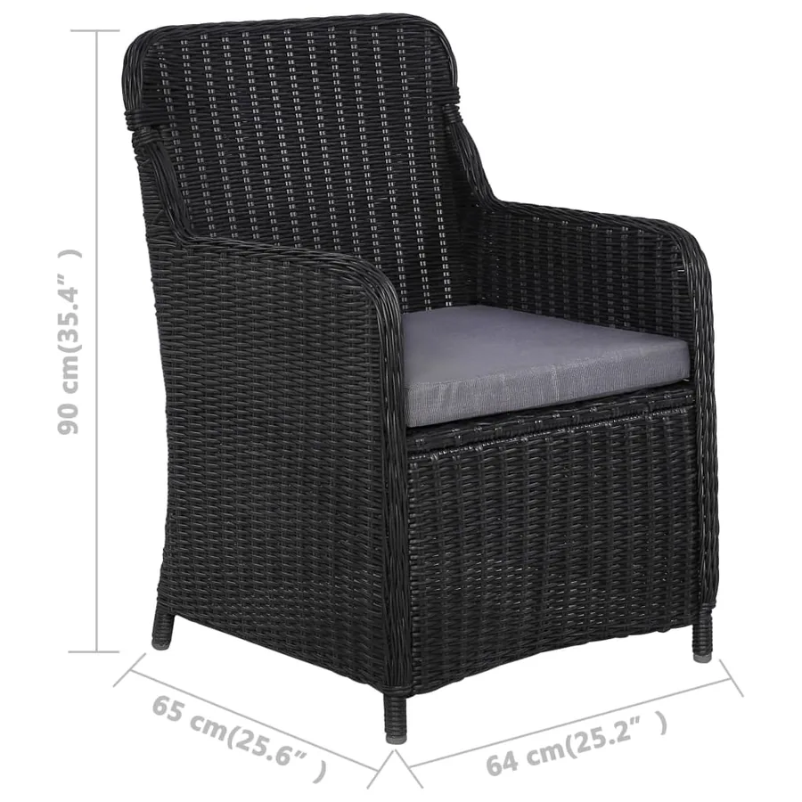 lot de 2 Chaises d'extérieur avec coussins Résine tressée Noir - 7
