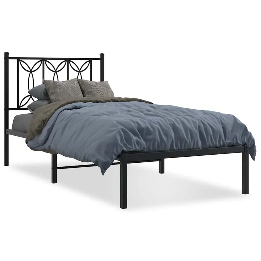 Cadre de lit métal sans matelas avec tête de lit noir 90x190 cm - 2