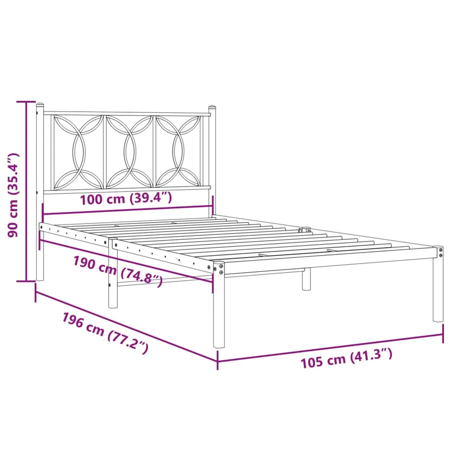 Cadre de lit métal sans matelas avec tête de lit noir 100x190cm - 8