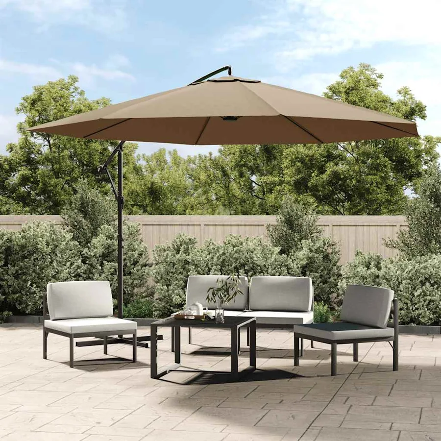 Parasol de jardin en porte-à-faux et poteau en aluminium taupe - 2