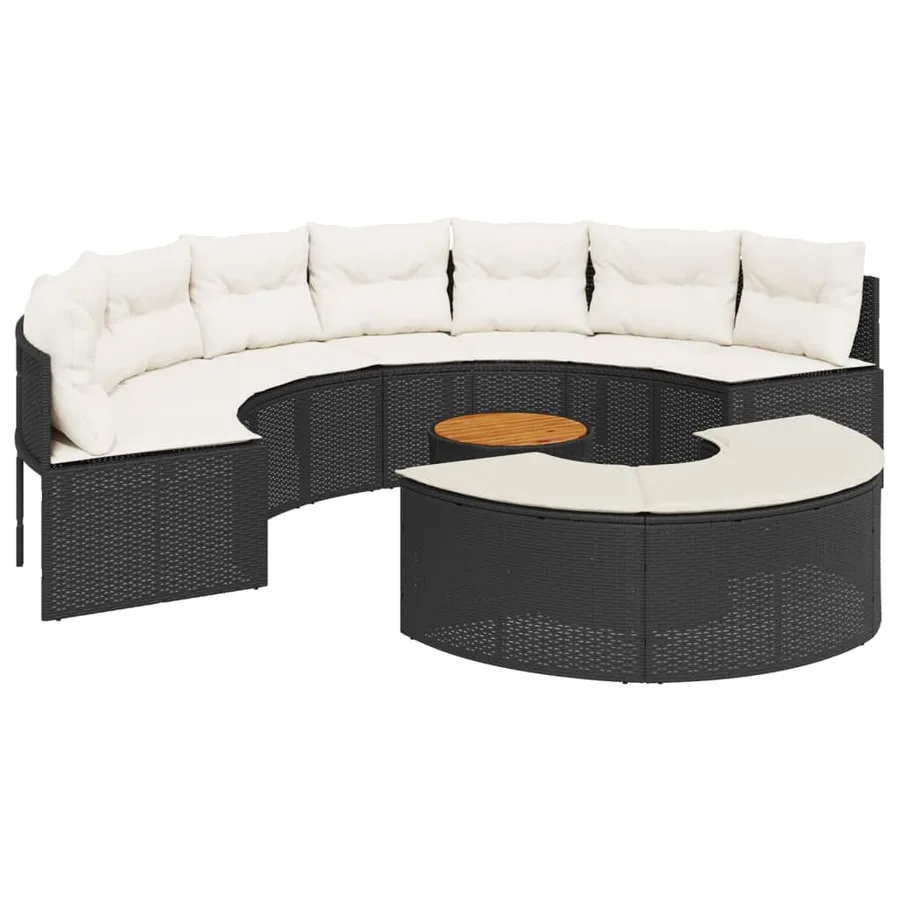 Salon de jardin 3 pcs demi-rond noir résine tressée - 2
