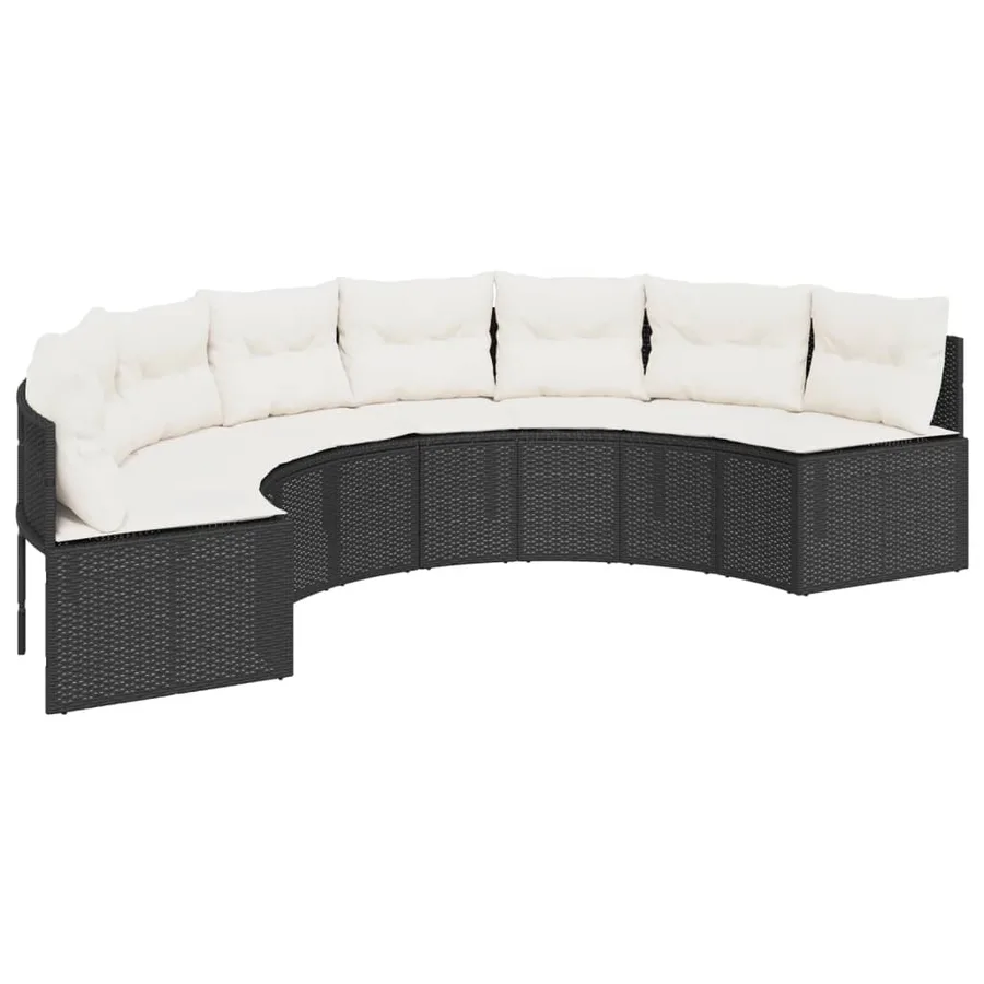 Salon de jardin 3 pcs demi-rond noir résine tressée - 4