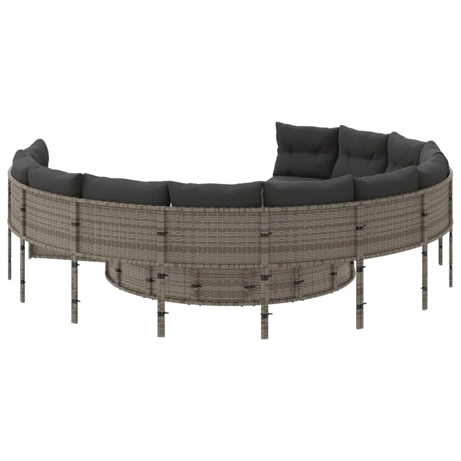 Canapé de jardin avec table coussins rond gris résine tressée - 7