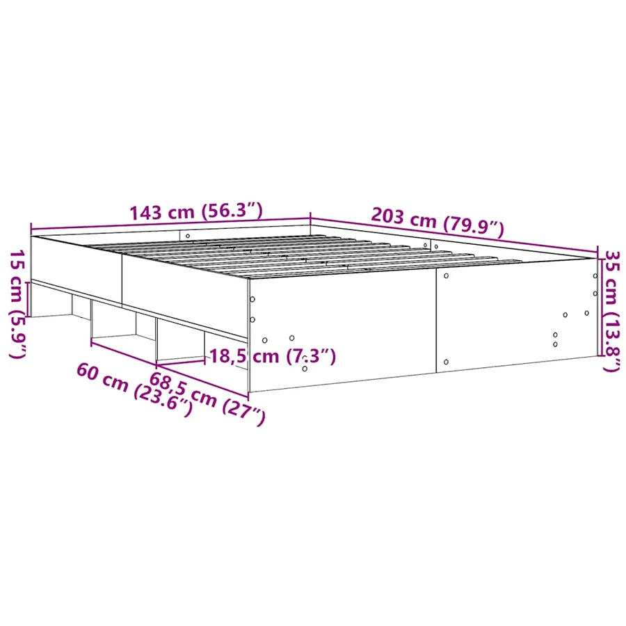 Cadre de lit sans matelas sonoma gris 140x200 cm - 10