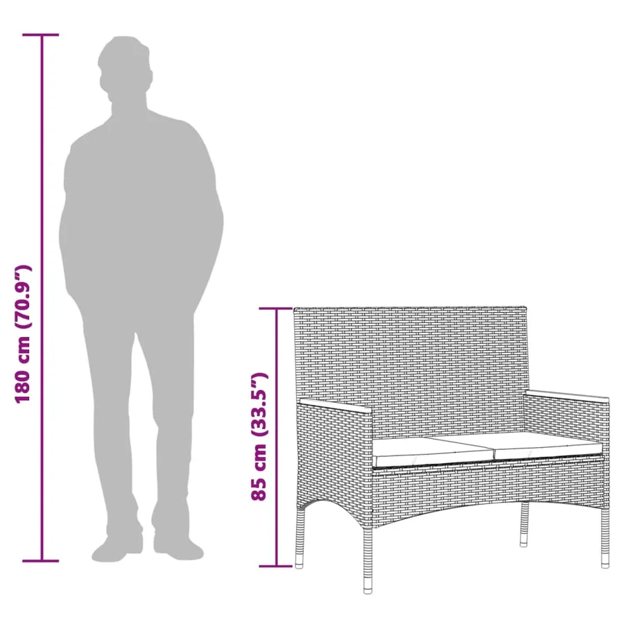 Banc de jardin 2 places avec coussins/table noir résine tressée - 12