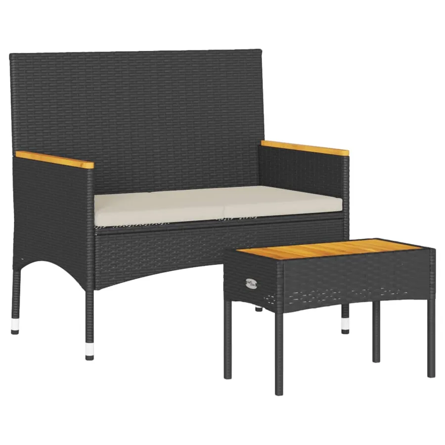 Banc de jardin 2 places avec coussins/table noir résine tressée - 2