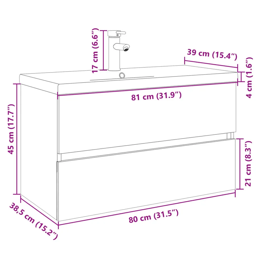 Ensemble de meubles de bain 2pcs céramique et bois d'ingénierie - 11