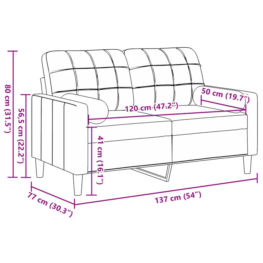 Canapé 2 places avec oreillers bordeaux 120 cm velours - 7