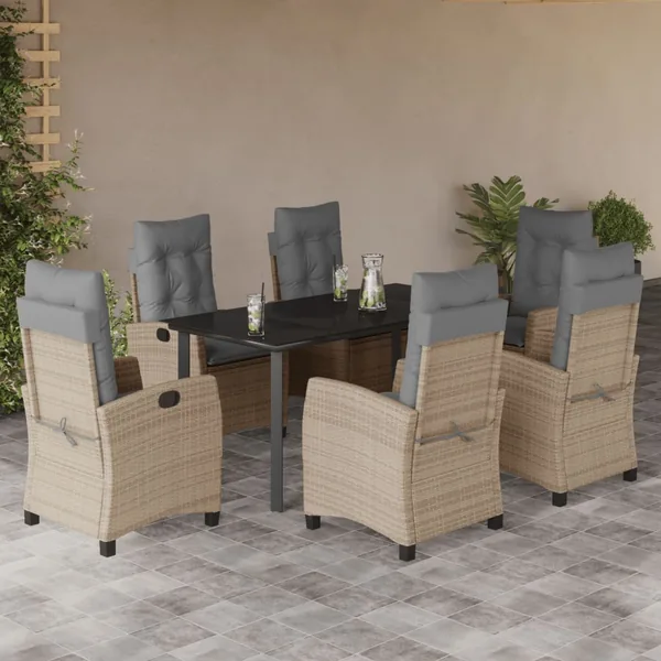 Ensemble à manger de jardin coussins 7 pcs mélange beige rotin