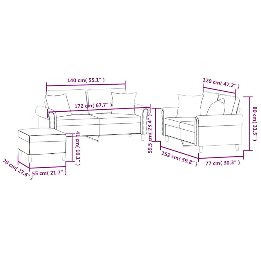 Ensemble de canapés 3 pcs avec coussins noir velours - 10