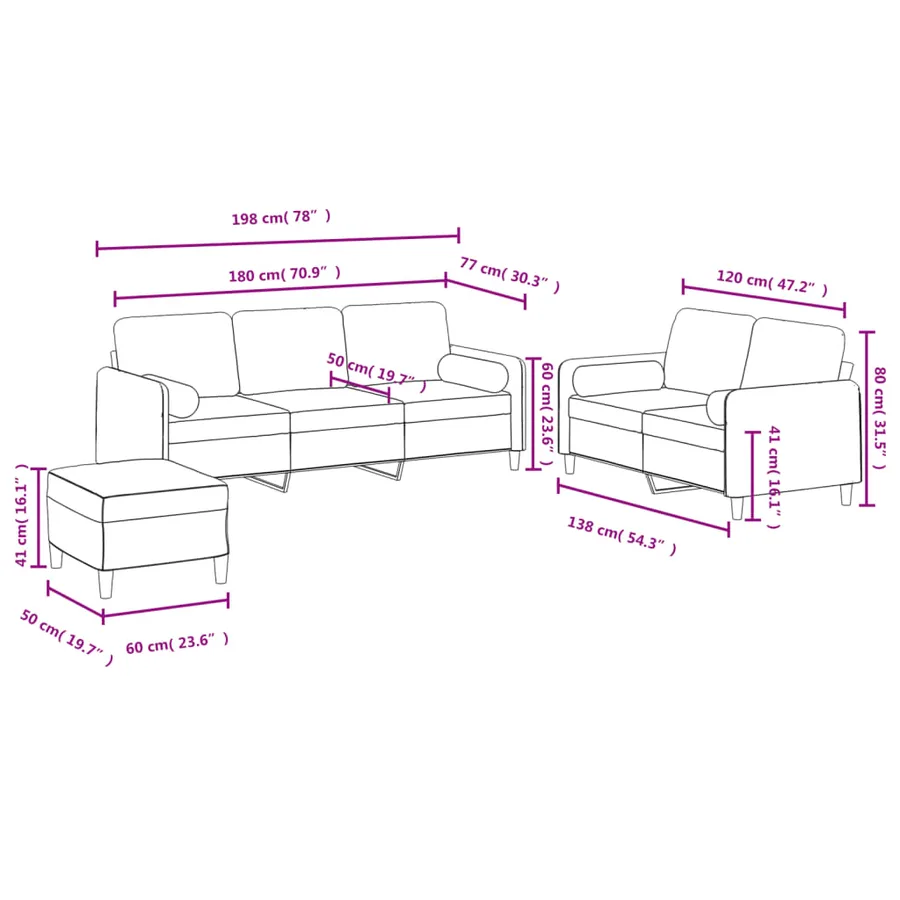 Ensemble de canapés 3 pcs avec coussins crème velours - 10