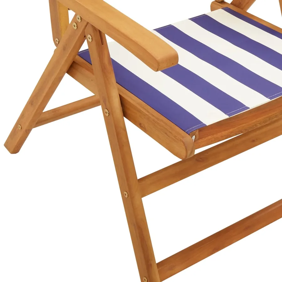 Chaises de jardin lot de 2 bleu/blanc bois acacia massif tissu - 10