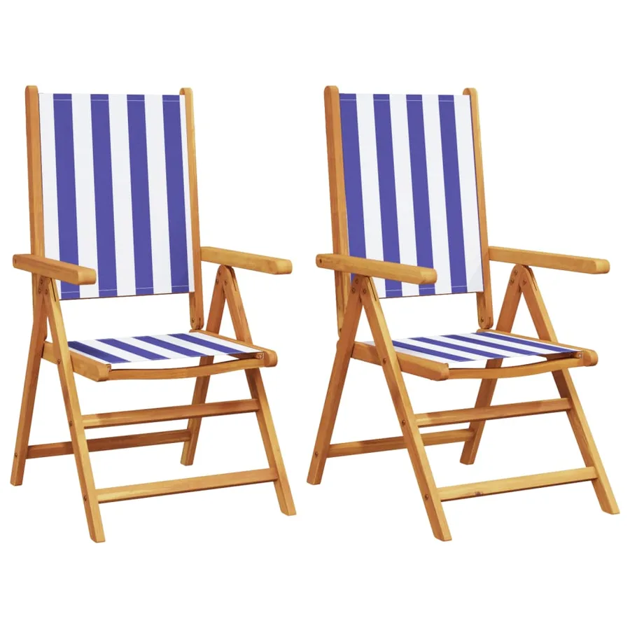 Chaises de jardin lot de 2 bleu/blanc bois acacia massif tissu - 2