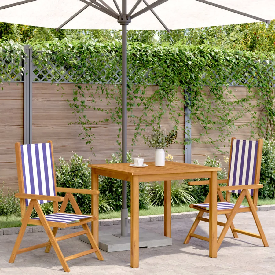 Chaises de jardin lot de 2 bleu/blanc bois acacia massif tissu - 3