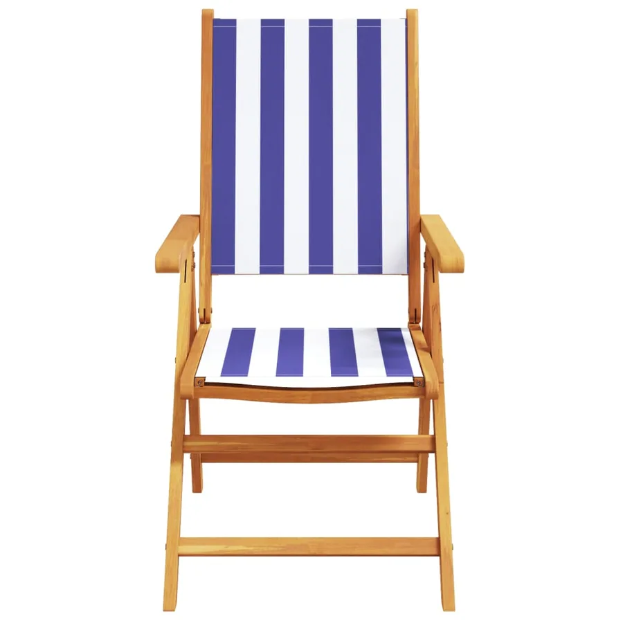 Chaises de jardin lot de 2 bleu/blanc bois acacia massif tissu - 5