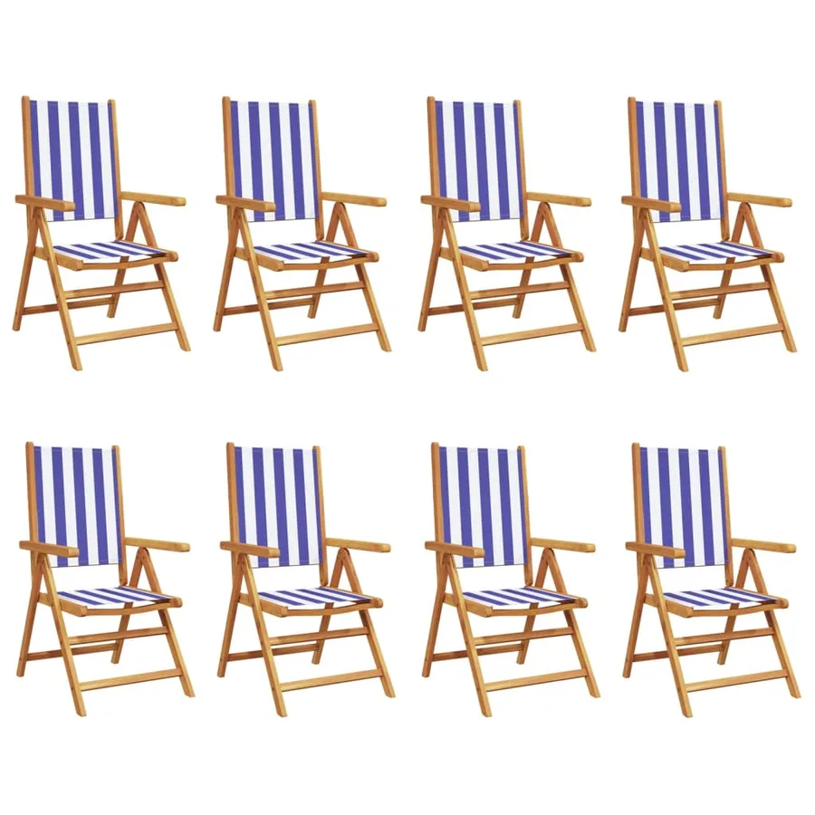 Chaises inclinables de jardin lot de 8 tissu et bois massif - 2