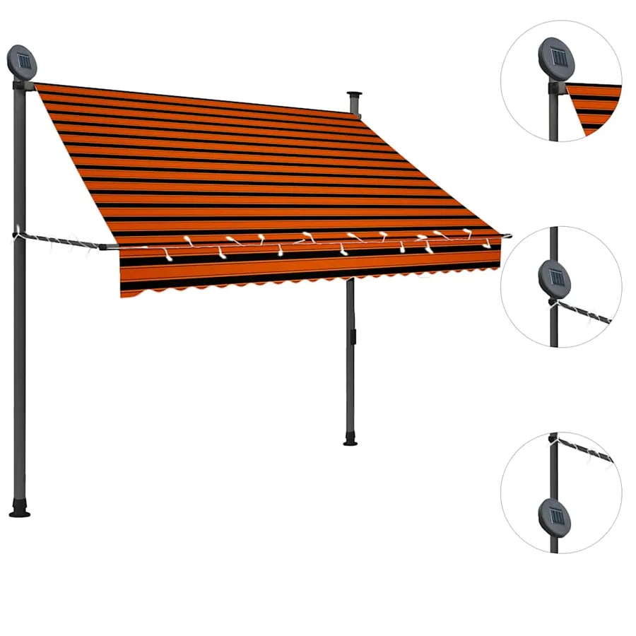 Manual retractable awning with LED 200 cm Orange and brown - 3