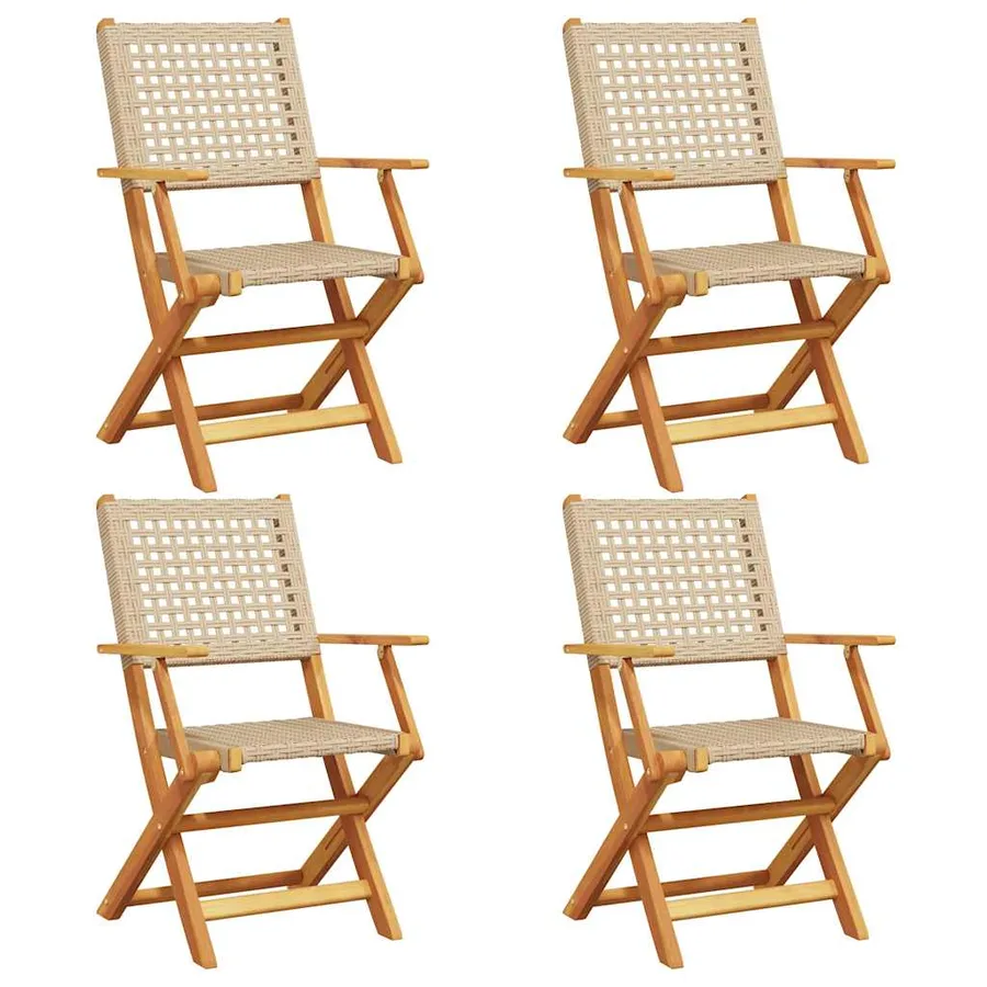 Chaises de jardin pliantes lot de 4 beige rotin et bois massif - 2