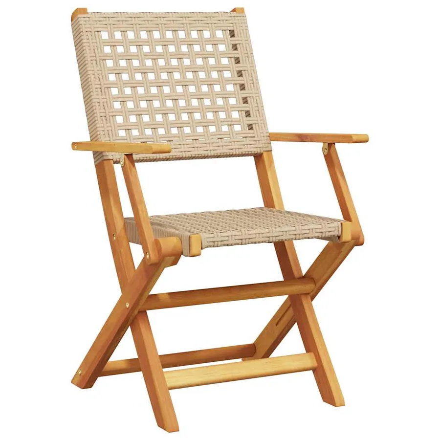 Chaises de jardin pliantes lot de 4 beige rotin et bois massif - 3