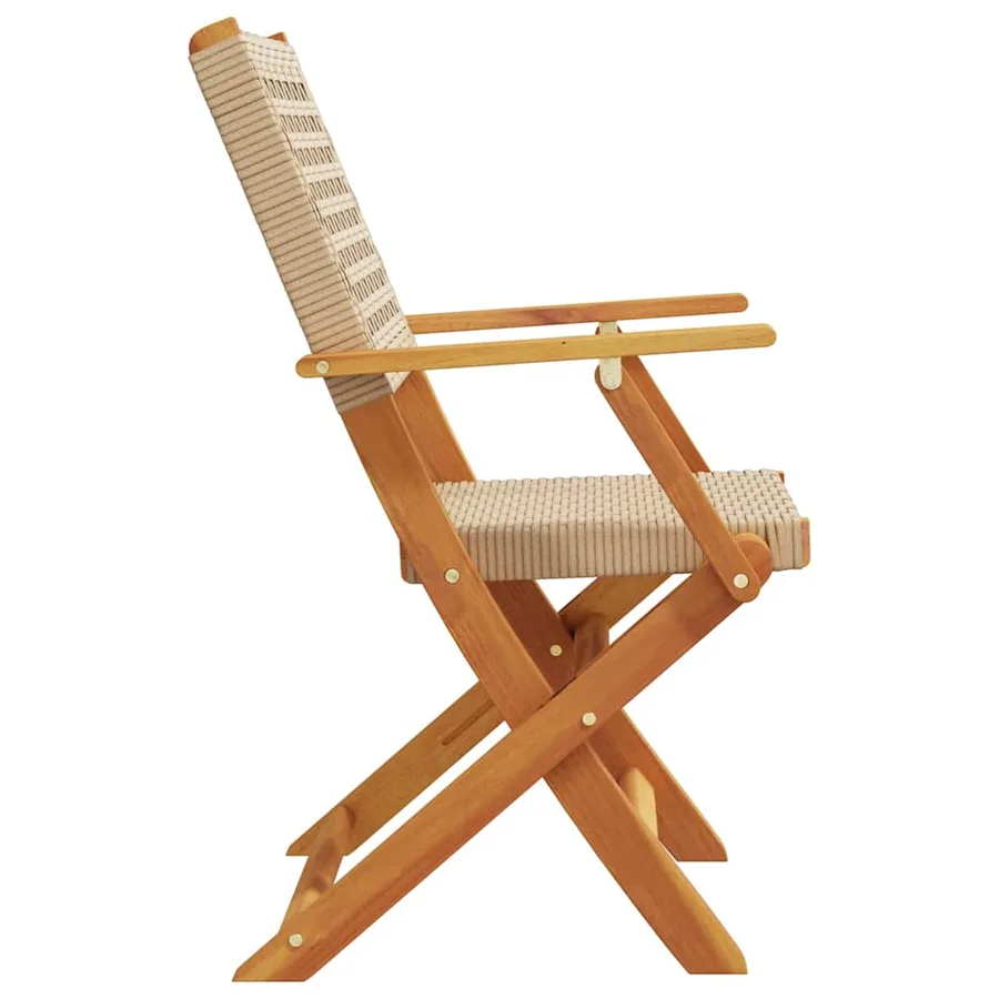 Chaises de jardin pliantes lot de 4 beige rotin et bois massif - 5