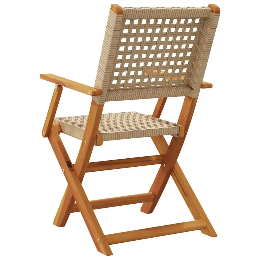 Chaises de jardin pliantes lot de 4 beige rotin et bois massif - 6