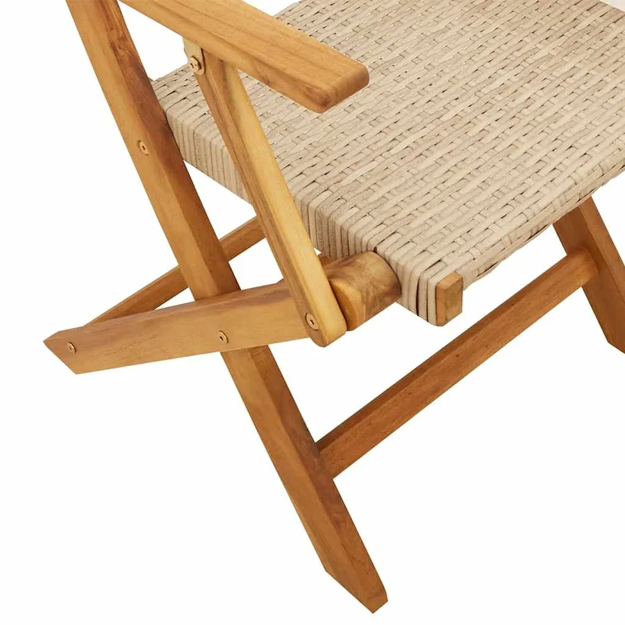 Chaises de jardin pliantes lot de 4 beige rotin et bois massif - 8