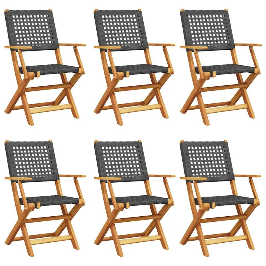 Chaises de jardin pliantes lot de 6 noir poly rotin bois massif - 2