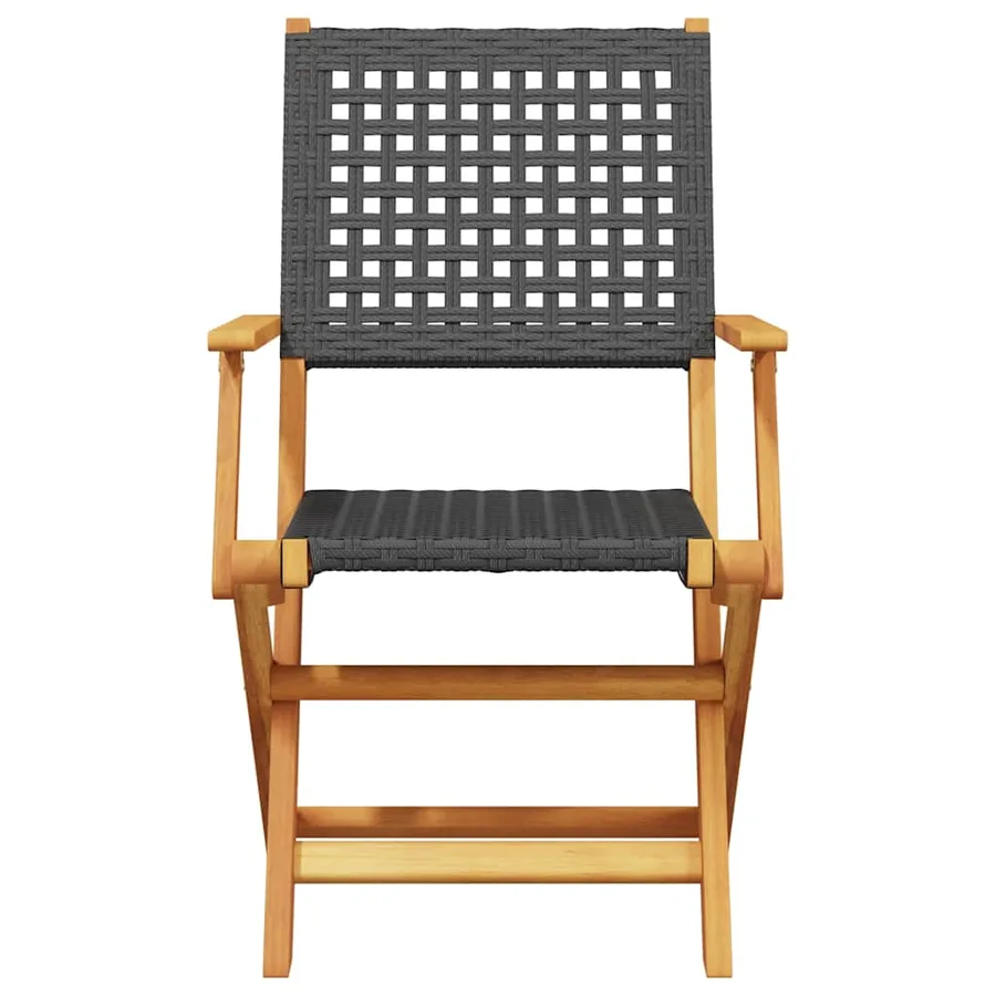 Chaises de jardin pliantes lot de 6 noir poly rotin bois massif - 4