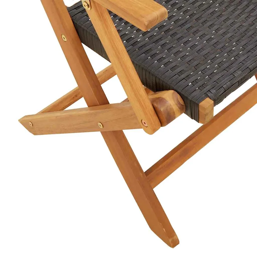 Chaises de jardin pliantes lot de 6 noir poly rotin bois massif - 8