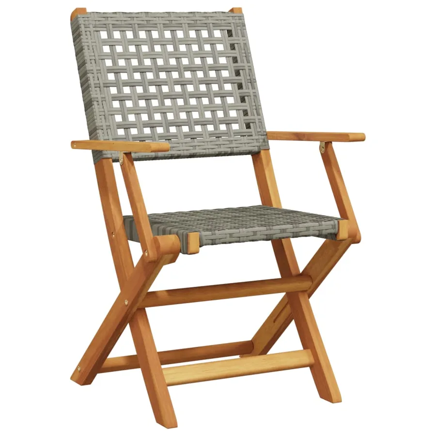 Chaises de jardin pliantes lot de 6 gris poly rotin bois massif - 3