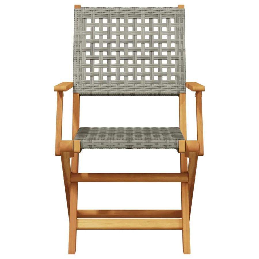 Chaises de jardin pliantes lot de 6 gris poly rotin bois massif - 4