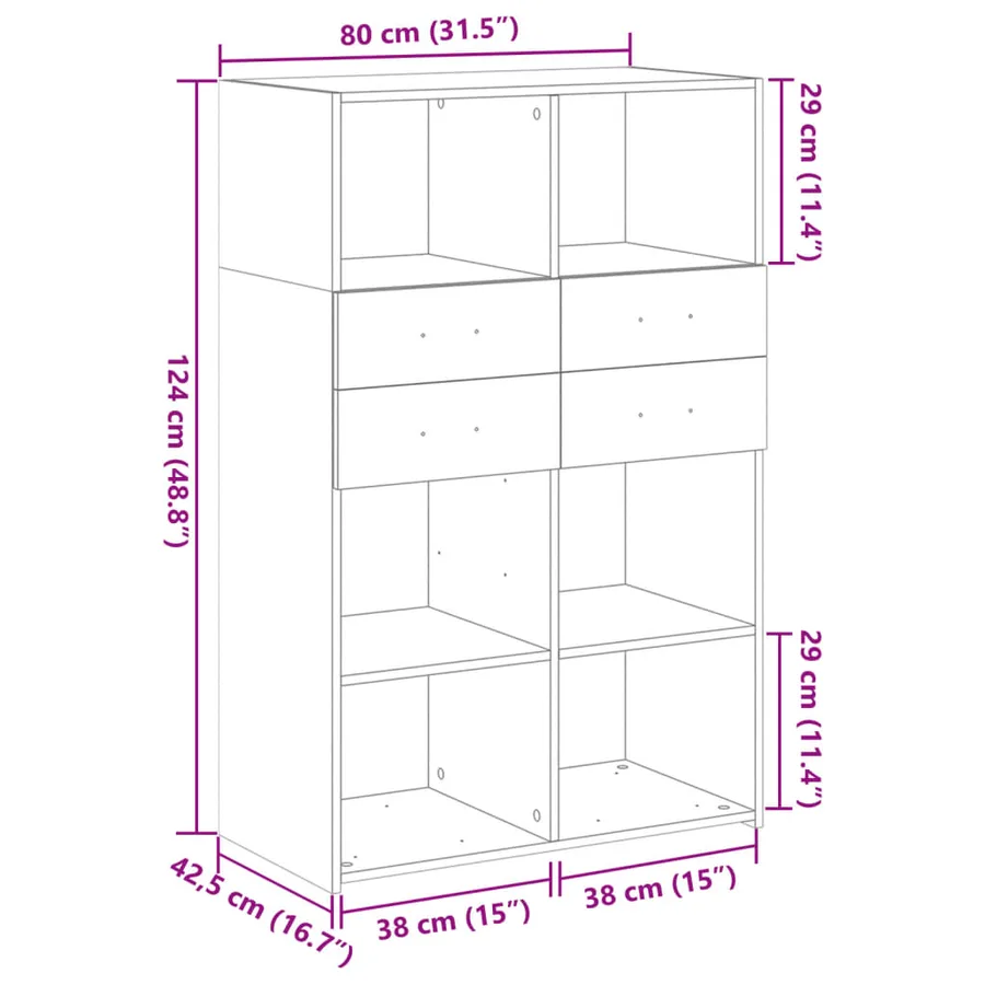 Buffet haut chêne sonoma 80x42,5x124 cm bois d'ingénierie - 10