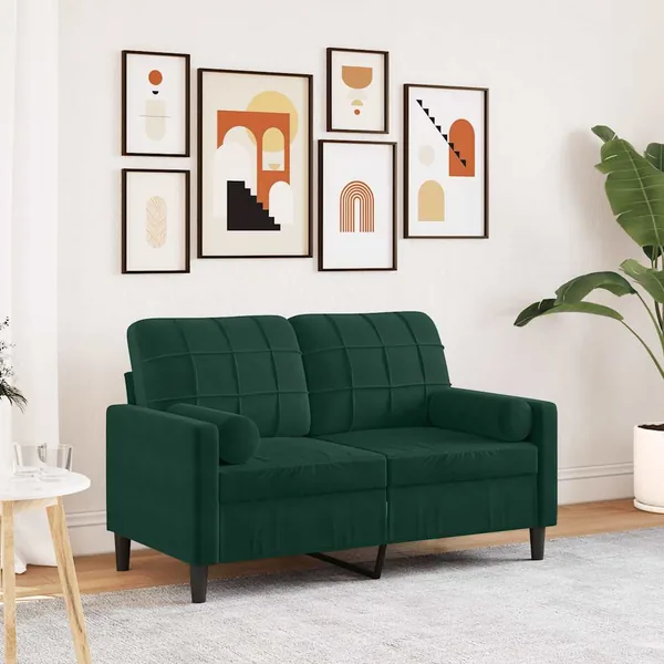 Canapé 2 places avec oreillers vert foncé 120 cm velours