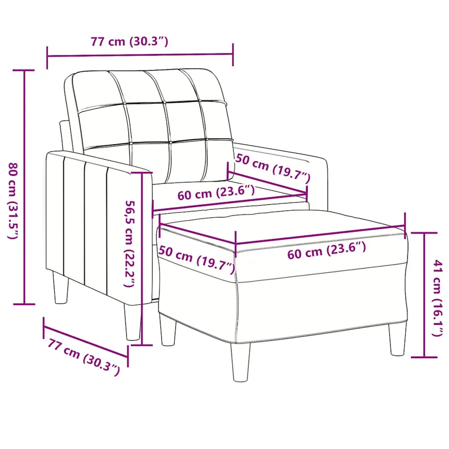 Fauteuil avec repose-pied Marron 60 cm Velours - 7