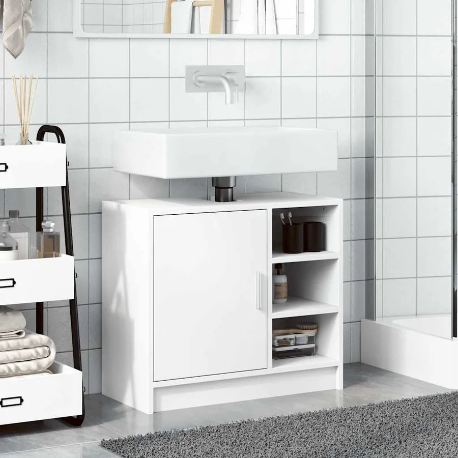 Armoire de lavabo blanc 63x29x55 cm bois d'ingénierie - 3