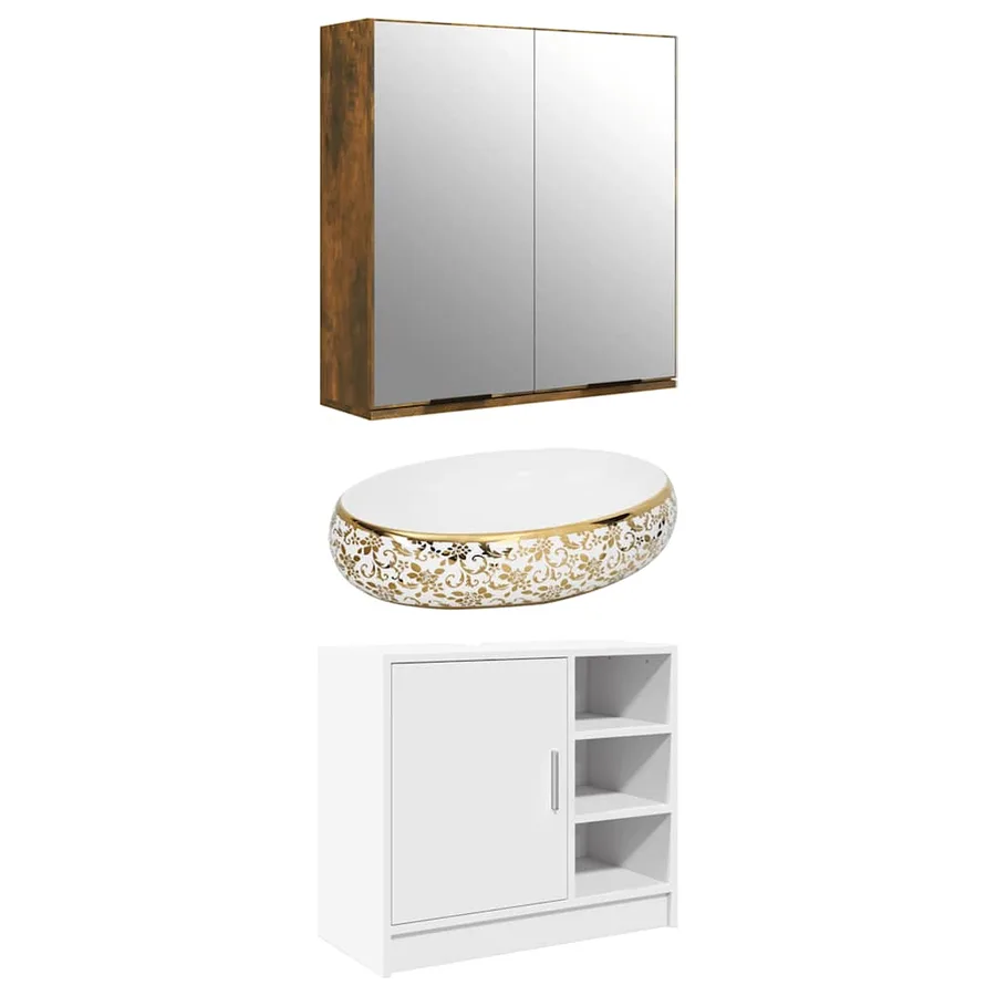 Armoire de lavabo blanc 63x29x55 cm bois d'ingénierie - 4